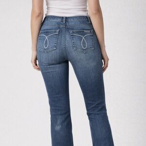 Calvin Klein Modern Flare Midrise Faded Stretch Embroidered Jeans Size 6